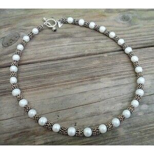 Sterling Silver 14k Gold Caviar Bead Fresh Water Pearl Necklace Garnet Toggle